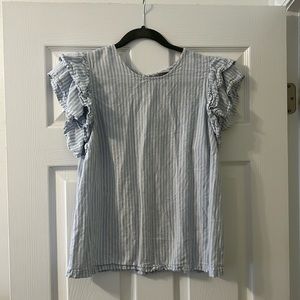 Blue striped blouse with flutter sleeves